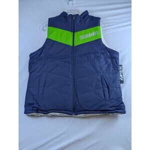 NFL Seattle Seahawks Womens Large Blue White Faux Fur Reversible Vest NWT